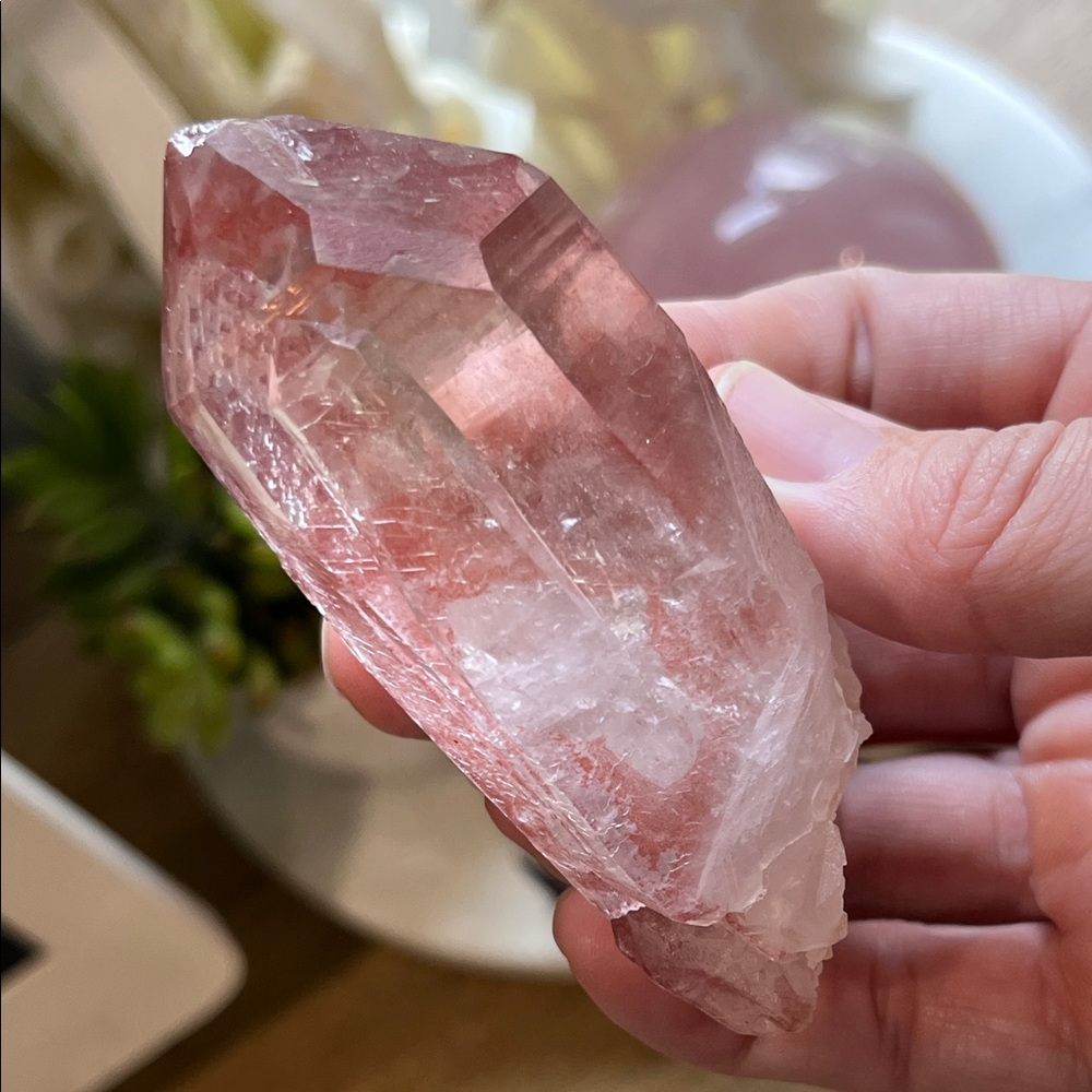 Elegant Pink Lemurian Quartz Crystal